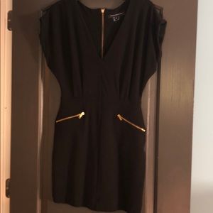 French Connection Black Mini Gold Zipper Dress